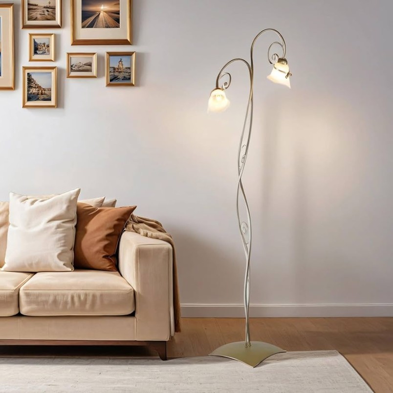 Gemütliche Stehleuchte in Gold Floraler Stil x E bis zu  Watt 30V aus  Glas & Metall Wohnzimmer Lampe Leuchten Beleuchtung