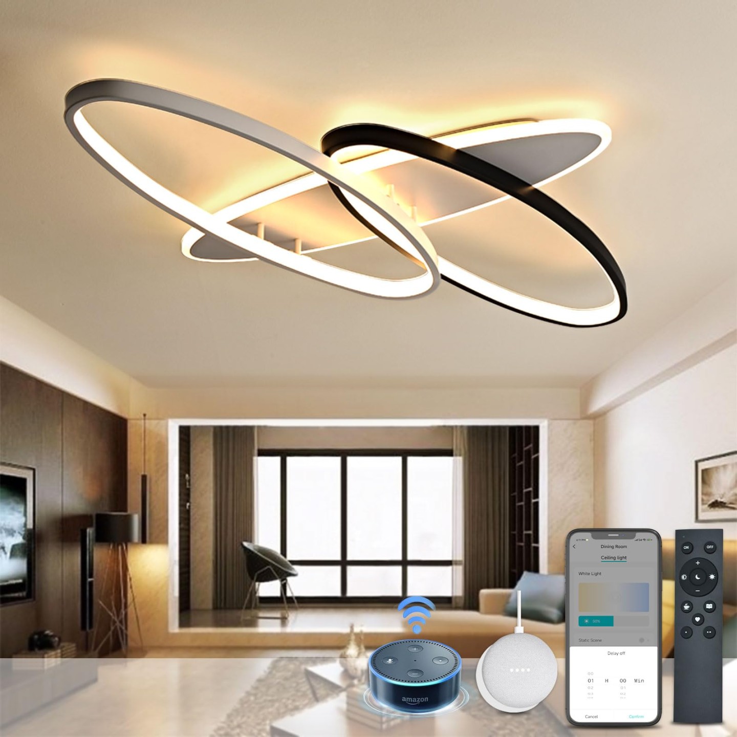 Smart deckenlampe, Moderne W LED dimmbar Deckenleuchte mit Alexa