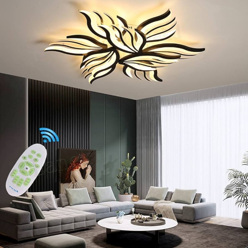 Wohnzimmer Lampe LED Modern Schlafzimmer Deckenleuchte Blumen Design  Dimmbar mit Fernbedienung Deckenlampe Esszimmer Esstischlampe Pendelleuchte  für